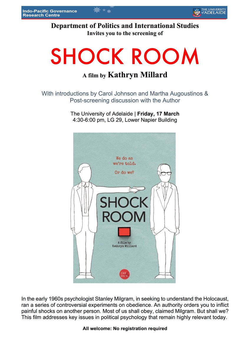 ShockRoomFilm's tweet image. Friday 17 March, another chance to catch #shockroomfilm in Adelaide, at @UniofAdelaide. 4:30pm Lower Napier. Don't miss out!