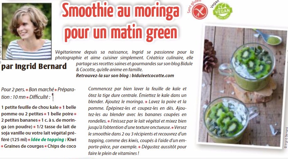Lt_Laboratoire's tweet photo. Le blog @biduleetcocotte publie sa recette du #smoothiebowl au #Moringa dans l'#Ecolomag! 🥝🍌🍐🌿🍏🥄#green #vegan #glutenfree #cook #ltlabo https://t.co/p7RAZVQ6YK