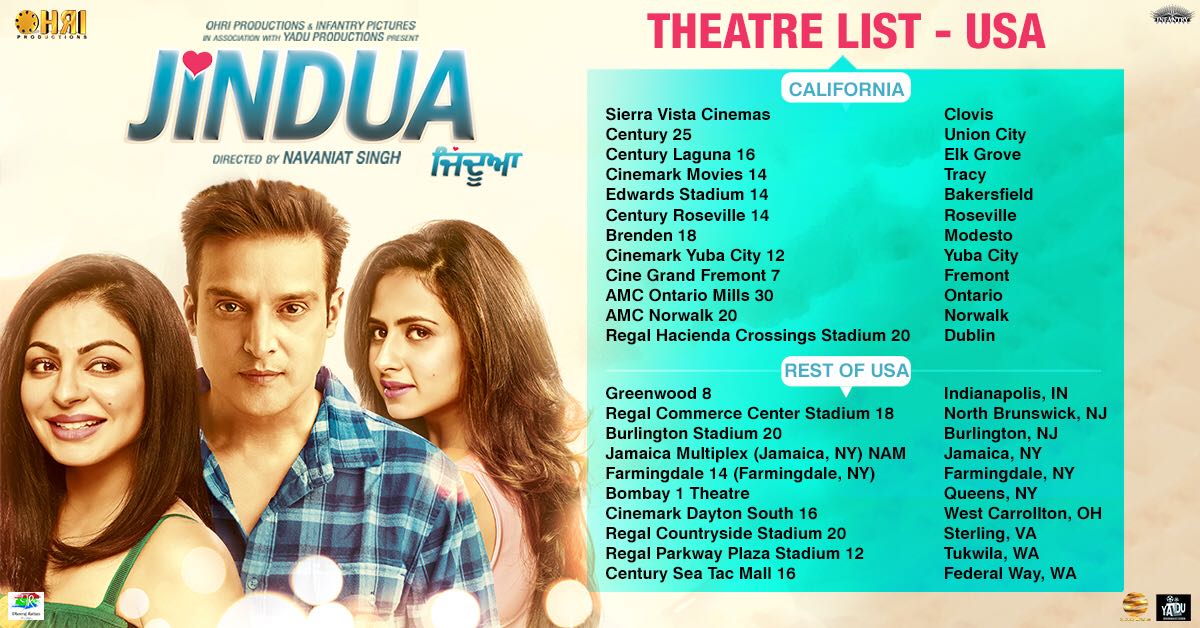 sargun_mehta's tweet photo. Theatre list for usa #2DAYSTOGO #jindua #17THMARCH2017 https://t.co/RgDHOd1lyT