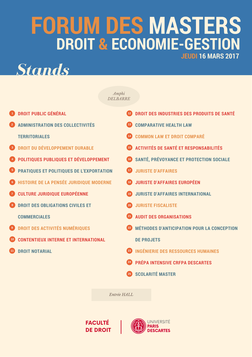 DroitEGUParis's tweet photo. Forum des masters : J-1 avant le grand jour! Les étudiants de @DroitDescartes vous accueillent sur leur stand dans le hall dès 10h demain! 😍 https://t.co/fR0mhJQv7K
