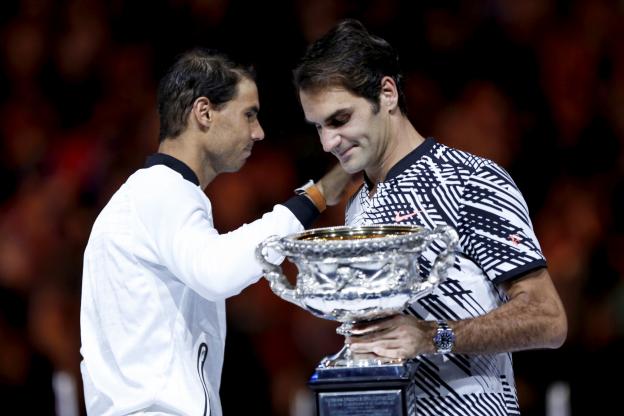 lequipe's tweet photo. La 36e opposition entre Roger Federer et Rafael Nadal en chiffres https://t.co/P76b4RhRoX https://t.co/kY3c6gzmk6
