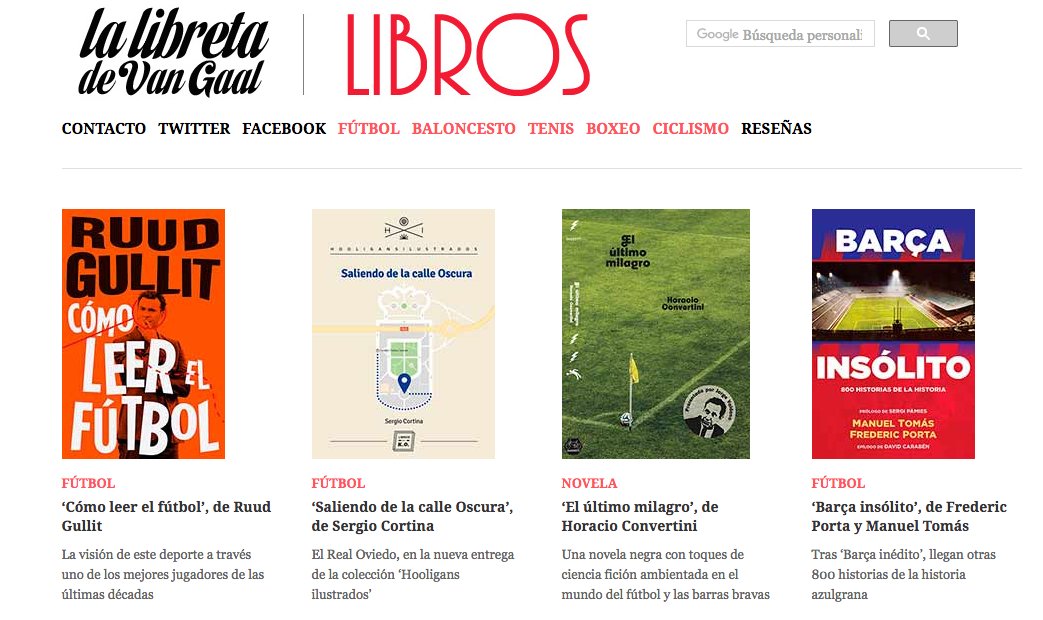 Llevaba muchos meses sin actualizar el microsite de <a href="/Librosdefutbol/">Libros de fútbol</a>  y otros deportes (con mucho trabajo pendiente) libros.lalibretadevangaal.com