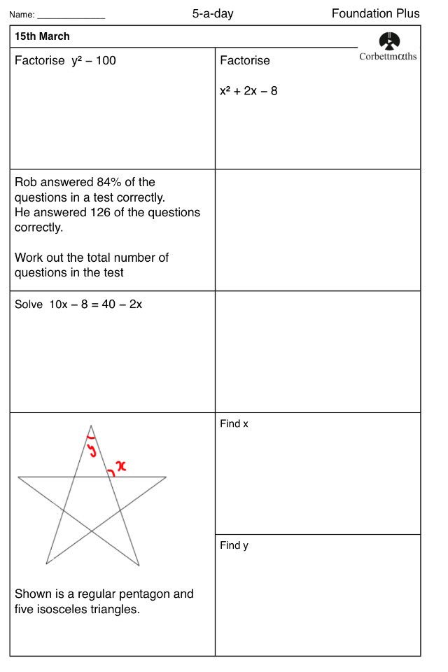 Studying for Foundation GCSE Maths? Try today's Foundation or the challenging Foundation Plus #maths5aday
