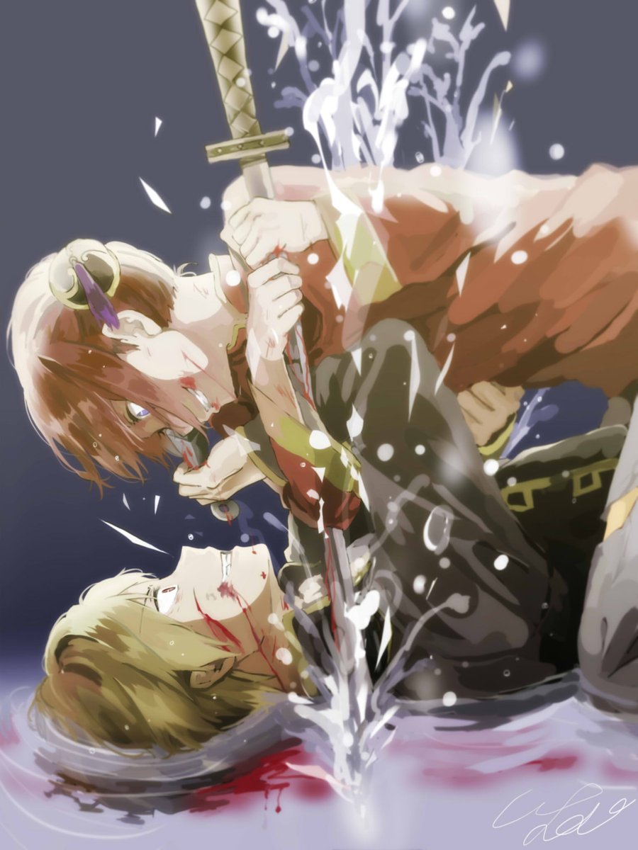 pomujoynet1's tweet photo. 一緒に死んでやんよ

＃沖神　＃銀魂 https://t.co/7lYozqoSTy