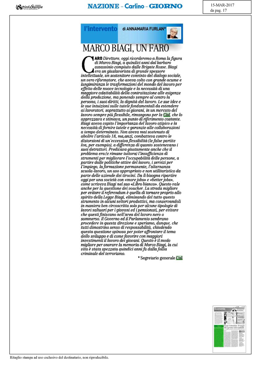 #Lavoro #voucher <a href="/FurlanAnnamaria/">Annamaria Furlan</a> sul Quotidiano Nazionale: #MarcoBiagi, un faro <a href="/adaptland/">ADAPTLAND</a> <a href="/amicimarcobiagi/">Amici Marco Biagi</a>