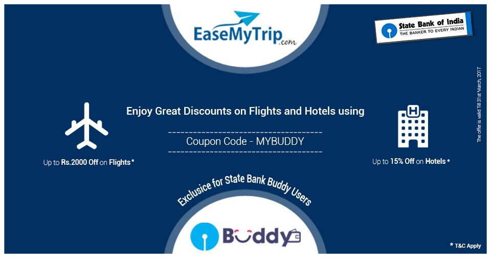 TheOfficialSBI's tweet photo. Vacations will now be hassle free & rewarding for #StateBankBuddy users. Avail great discounts on flights& hotel bookings. https://t.co/Tz4EEdn266