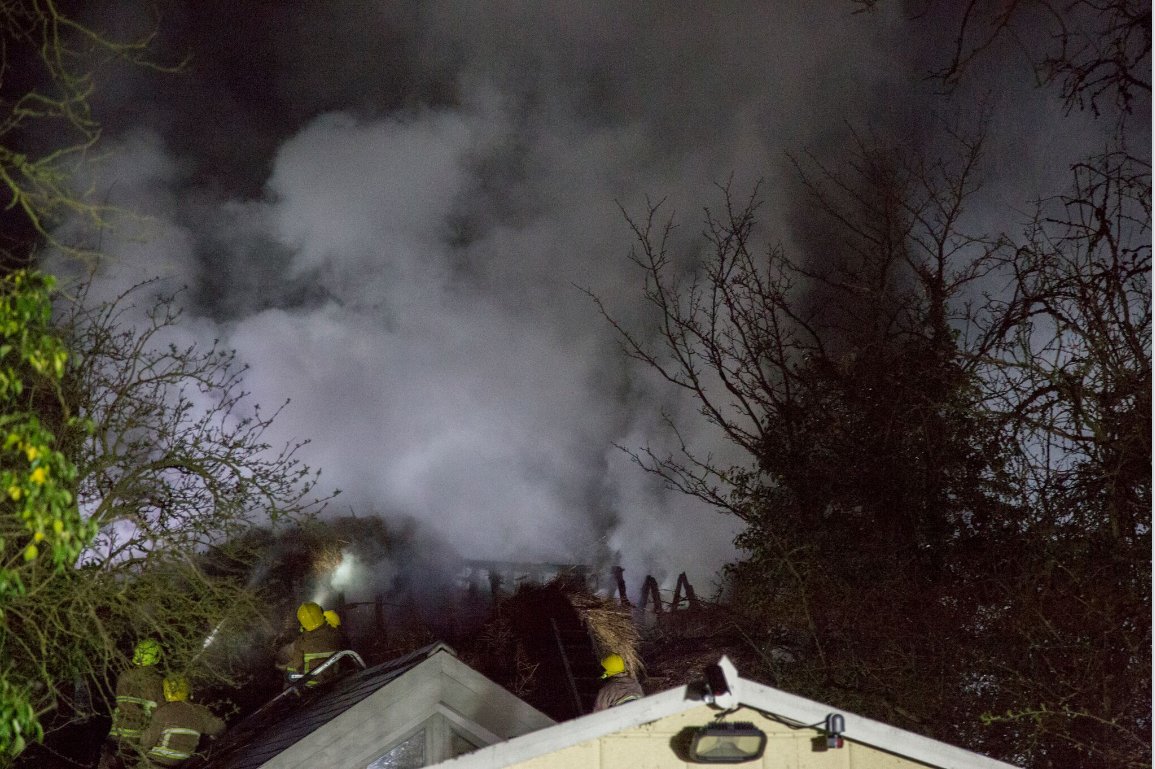 BBCSuffolk's tweet photo. A thatched cottage in Old Newton near #Stowmarket was devastated by fire overnight. The owner thinks the log burner was the cause: https://t.co/JDzJ5dzieX
