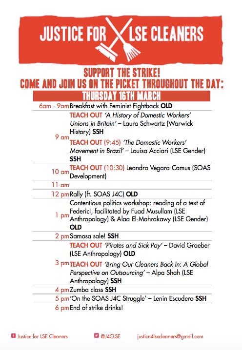 This isn't any old picket line: check out the programme for the 48 hour <a href="/J4CLSE/">Justice4LSECleaners</a> strike today and tomorrow! #Solidarity from <a href="/USILive/">Union Solidarity</a>