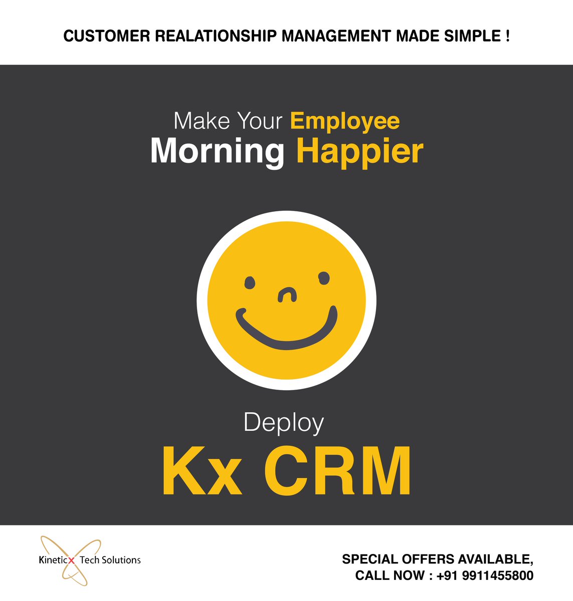 GraspSomeFacts's tweet photo. Happy #Employees + #KxCRM = #Efficiency
Deploying #CRM was never easier!
Call For Demo: +91-9999862915
Visit Us At: https://t.co/Yc4PQR2UM2 https://t.co/Ylfu2sFnLe