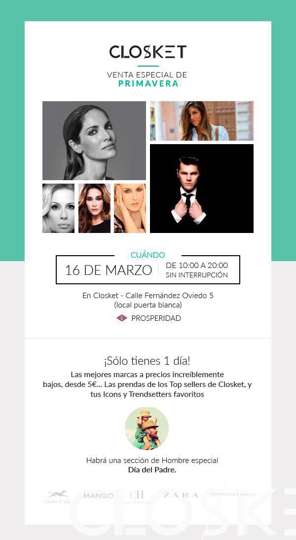 superbruu's tweet photo. ¡Atención! ¡Que llega la venta especial de primavera @Closket con las mejores prendas a precios de risa! @AnaUrena no se lo pierde, ¿y tú? https://t.co/nA0ay3iIyV