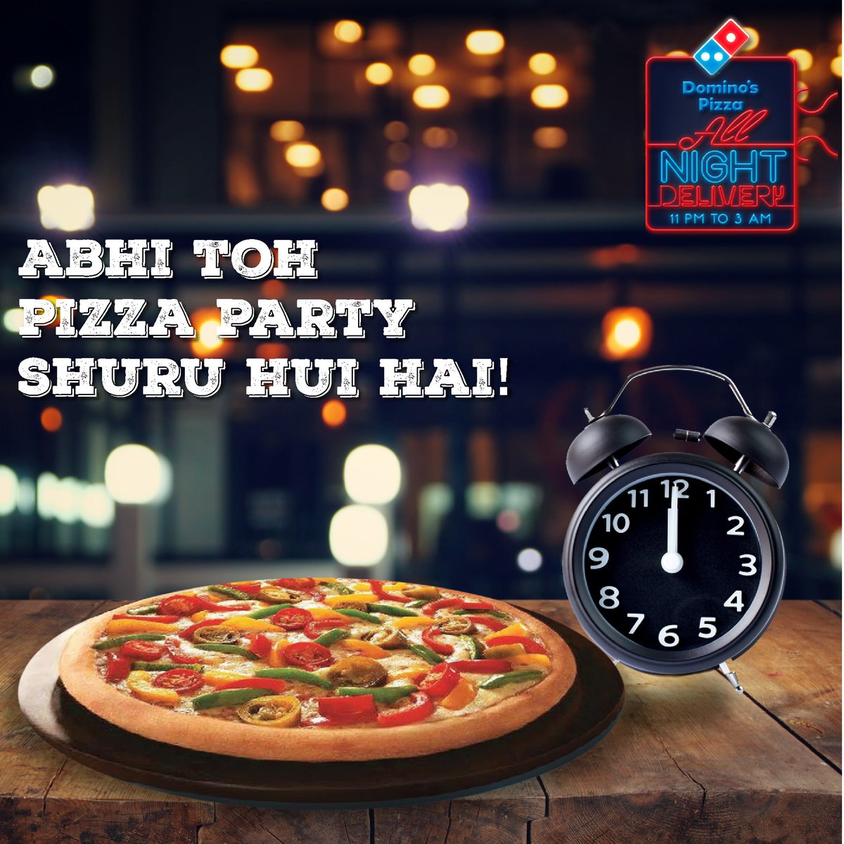 dominos_india's tweet photo. Enjoy #AllNightDelivery in #Gurgaon 11pm-3am. Get 15% off on min bill of Rs400. Cpn code: Night15. T&amp;C apply Order: https://t.co/0LKiO6oHjV https://t.co/nU8vBlR4bz