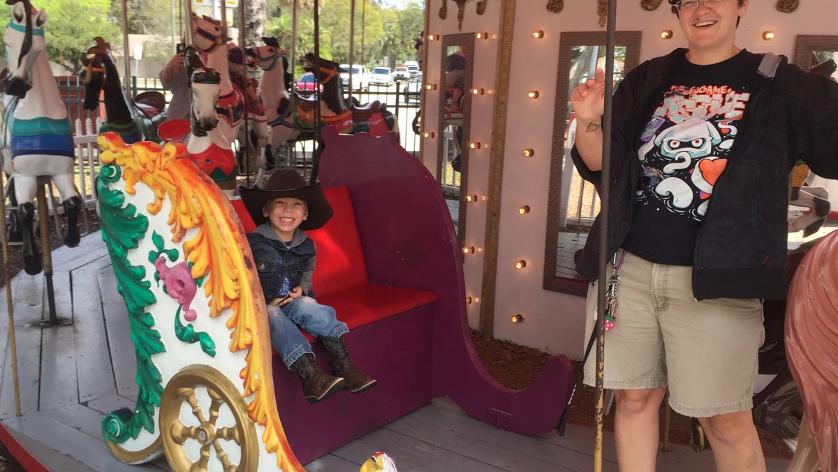 stephen607040's tweet photo. My little #cowboy with a big grin.... riding #carousel Jason Wayne... future #RockStar or #RodeoRider https://t.co/Bd026YzJNH