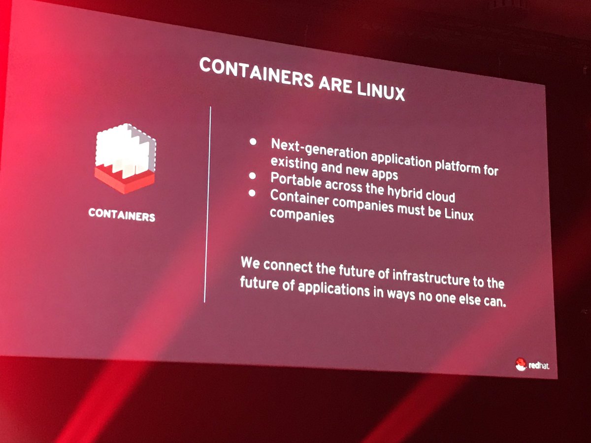 leonardbodmer's tweet photo. Container companies must be Linux companies #redhatdach https://t.co/VSkJNnHIjQ