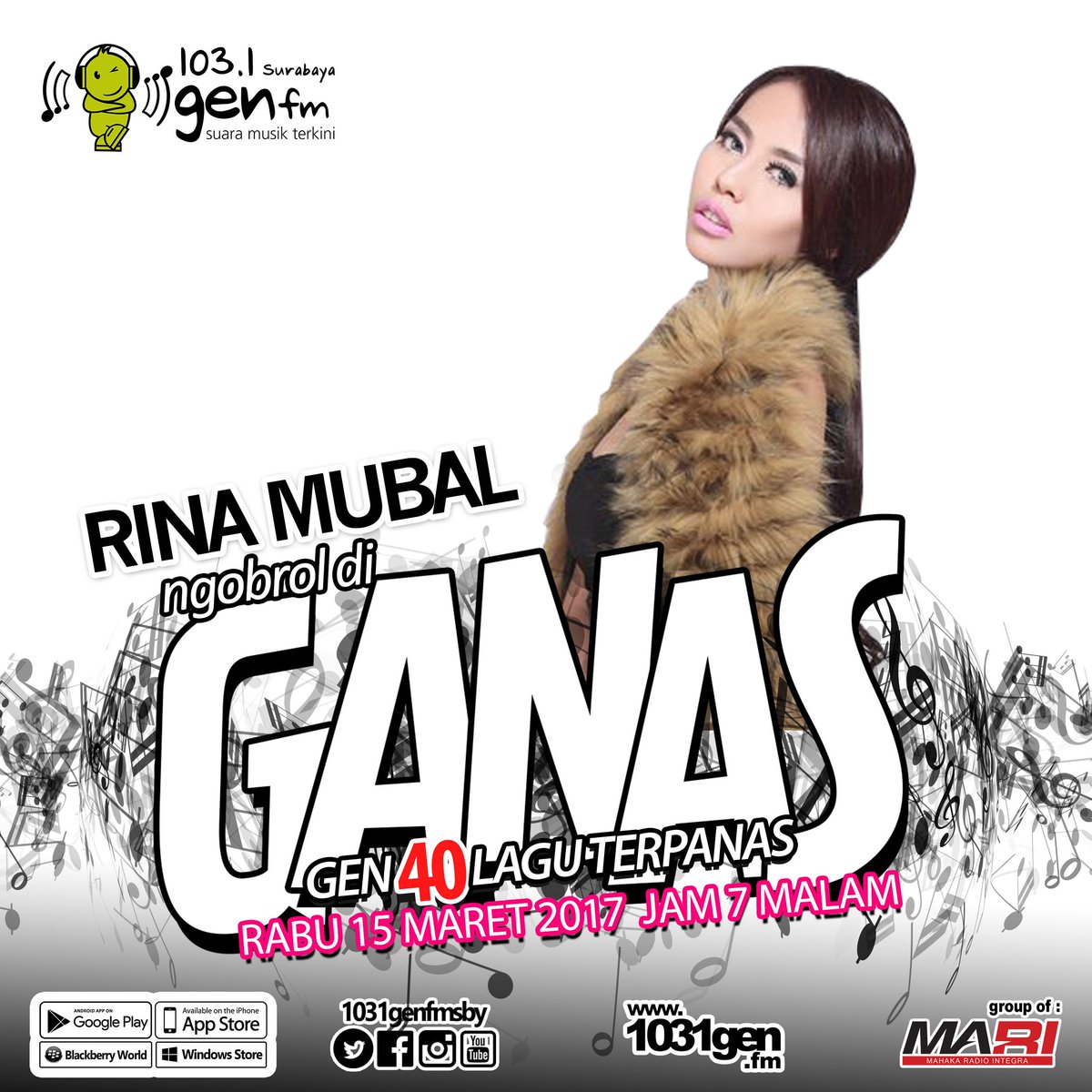 Malam ini di #GANASGEN1031 sobat GEN juga bisa ngepoin <a href="/RinaMubalArum/">Rina Mubal Arum</a> yang bakal siaran bareng <a href="/NadyaBAP/">B'tary Anindita P</a> mulai jam 7 malam
