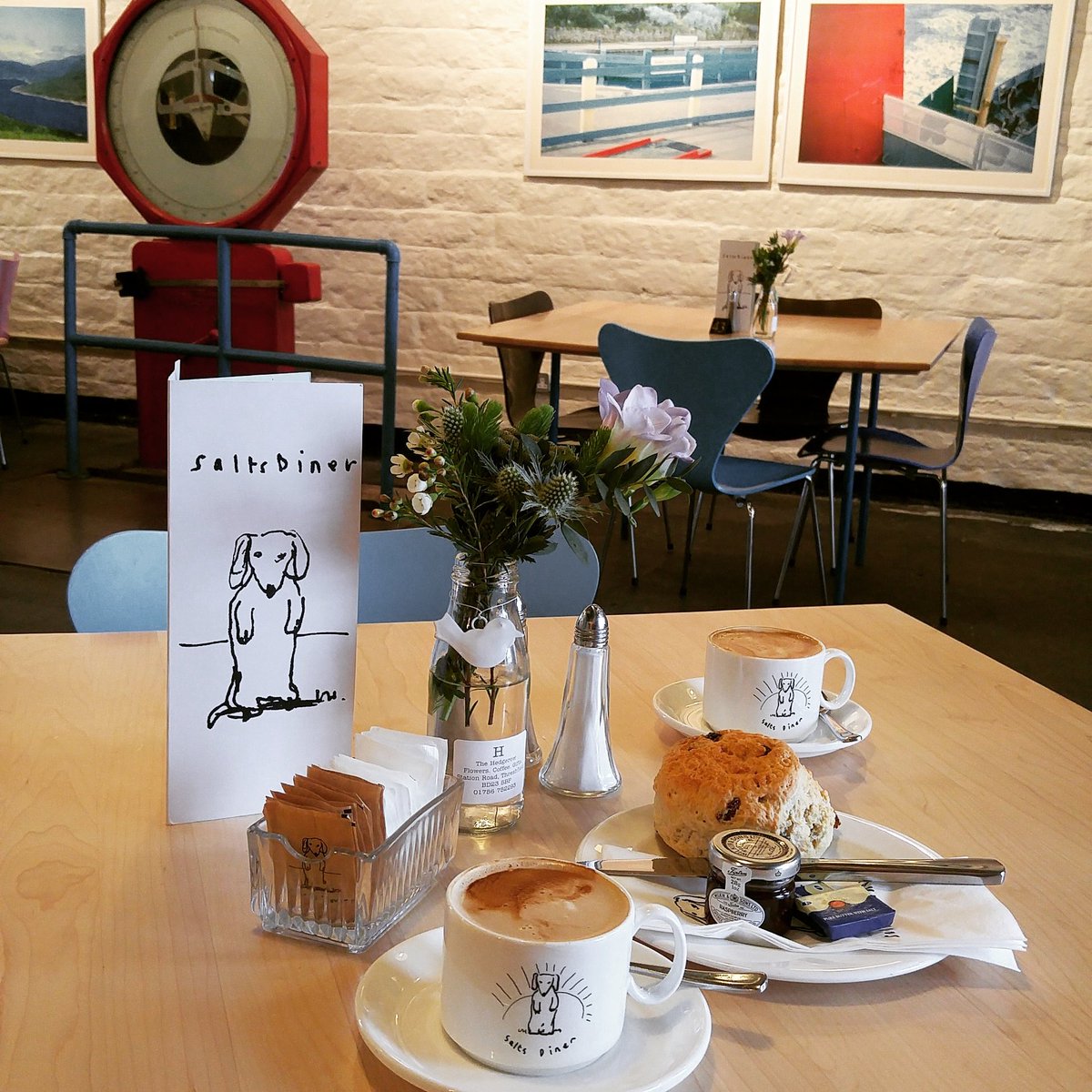 limestonehouse's tweet photo. A very enjoyable return to @SaltsMill at the weekend...it's always worth a visit #saltsmill #saltsdiner #yorkshire #flatwhite #scone https://t.co/e5HcLEU91O