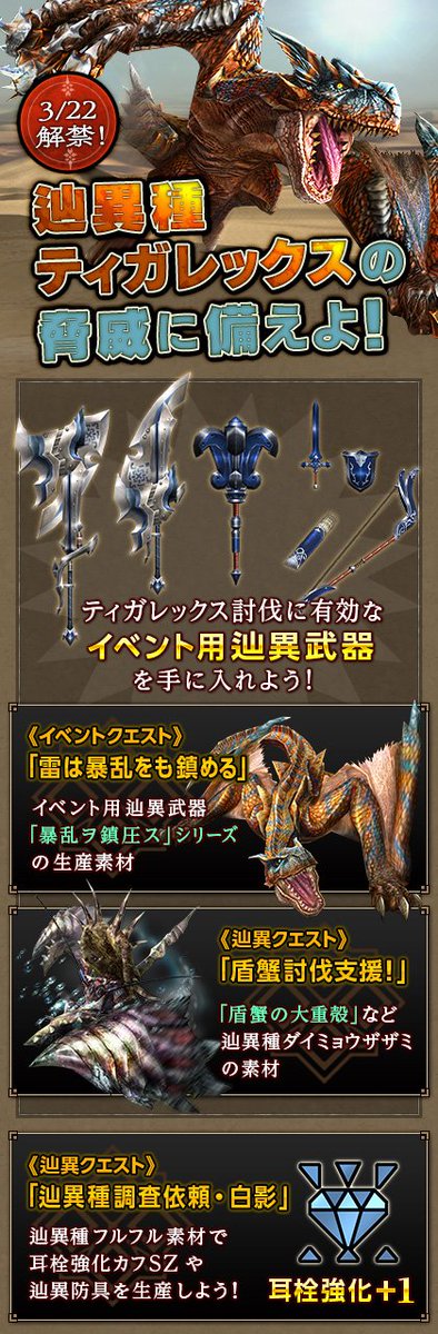 砂漠に轟く咆哮！辿異種ティガレックスに備えよ】 3/22(水)に辿異種