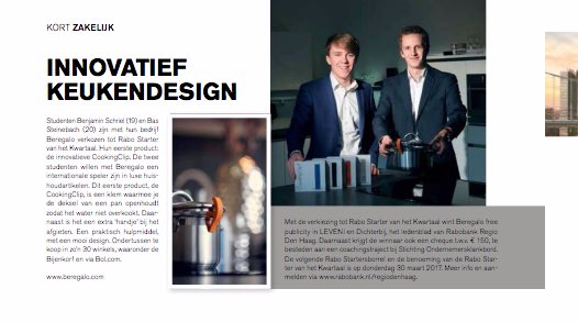 beregalo_'s tweet photo. Opnieuw een mooi artikel van over onze #innovatieve #cookingclip in @LevenMagazine van dit voorjaar. @dehaagse @Jong_Ondernemen @sprout_nl https://t.co/rQNjwYl4ev