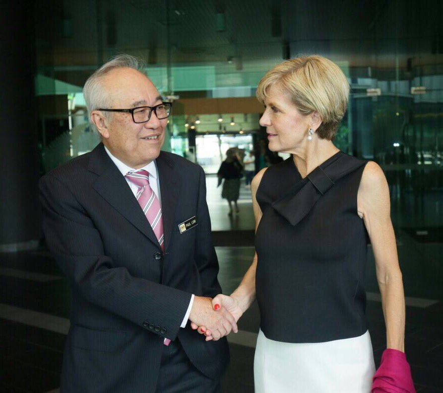 HonJulieBishop's tweet photo. Meeting #Malaysia's Minister for integrity &amp; governance #PaulLow to discuss human rights and 🇦🇺🇲🇾UNHRC campaigns https://t.co/DnXo8JnLUb