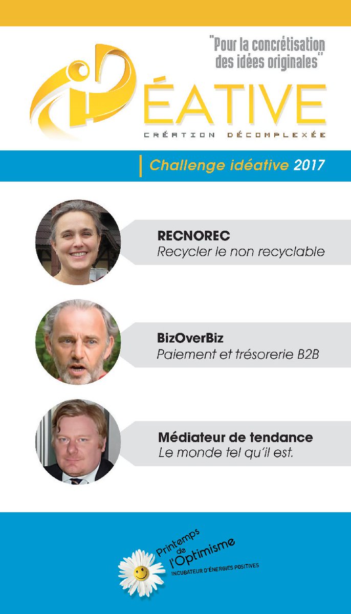 spinova_fr's tweet photo. Voici les Candidats du Challenge #Ideative 2017 pour l'#IdéeOriginale qui permet de rester Optimiste!
Retrouvez-les au #CESE vendredi! https://t.co/Tks09O7Gj8