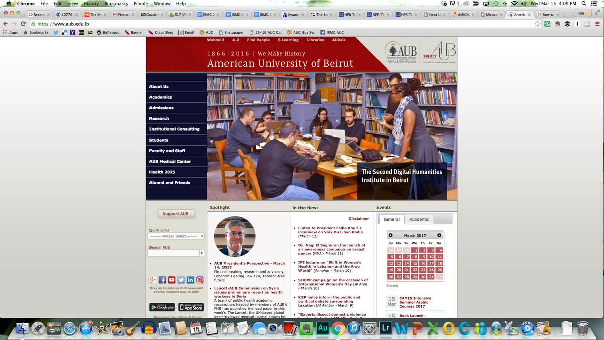 KimFoxWOSU's tweet photo. Excited that I made the front page of the @AUB_Lebanon website for the #podcasting wksp at #DHIB2017. Awesomeness. Thx @DJWrisley @amicalnet https://t.co/uy4q8UOTaL