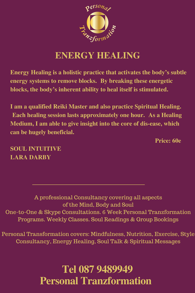 soultalklara's tweet photo. Energy Healing Appts with Lara Darby Soul Intuitive Kinsale Co Cork Tel 087 9489949 #healingcork #energyhealingcork #personaltranzformation https://t.co/4WbKIJaNRw