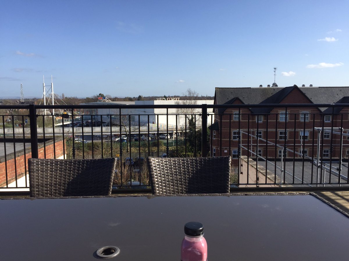 create_john's tweet image. First day of the year that lunch is on the office balcony. Get in.
