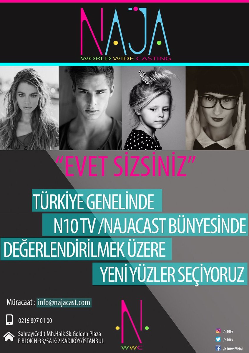 N10TV's tweet photo. N10TV/NajaCast bünyesinde Değerlendirilmek Üzere Yeni Yüzler Seçiyoruz.İletişim info@najacast.com 02168070100
#DünyaSevBeniGünü https://t.co/nYnzNeQph3
