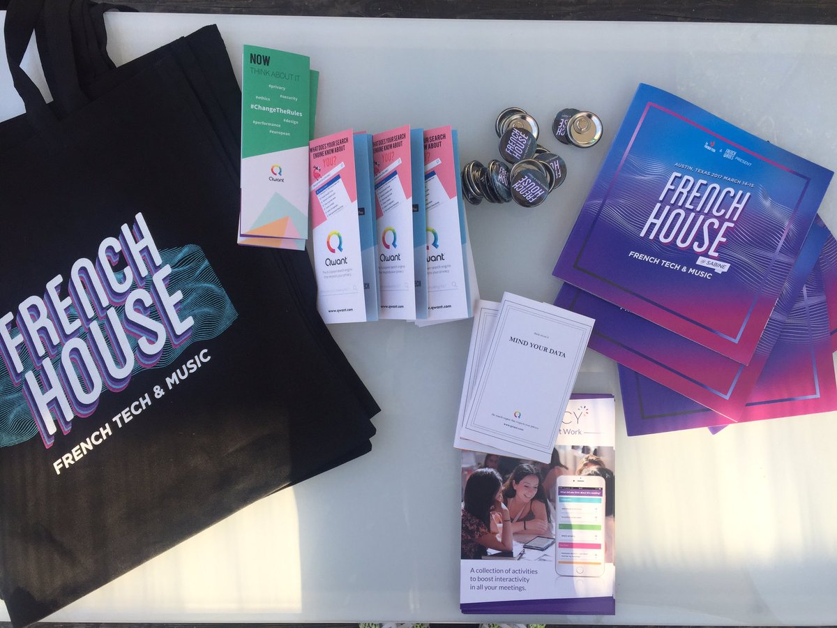Qwant_FR's tweet photo. Come and meet us at the #Frenchhouse🇫🇷  #sxsw2017 @MeetLaFT @LaFrenchTech and get your little white book #mindyourdata #teamqwant https://t.co/HqWbdO3i5E