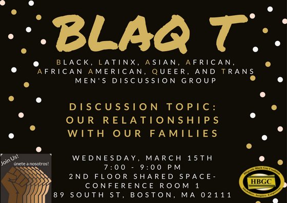 Check out BLAQ T. It's a men's discussion group happening today! Information is down below. #QMOC