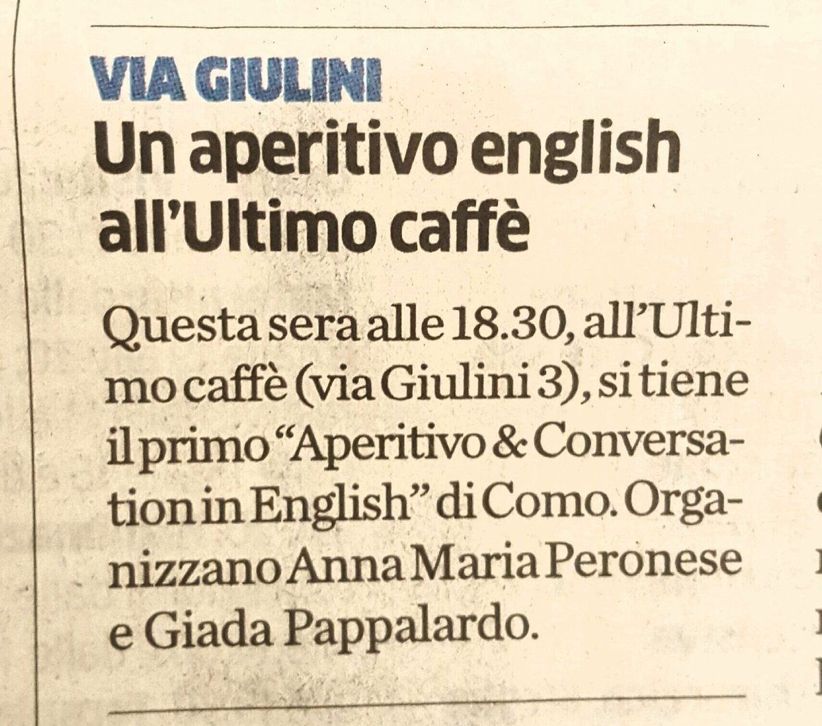 Giadamel's tweet photo. #laprovincia #como #virtusanimi #professionisti #inglese #conversationinenglish https://t.co/Qr8CXb0FzT