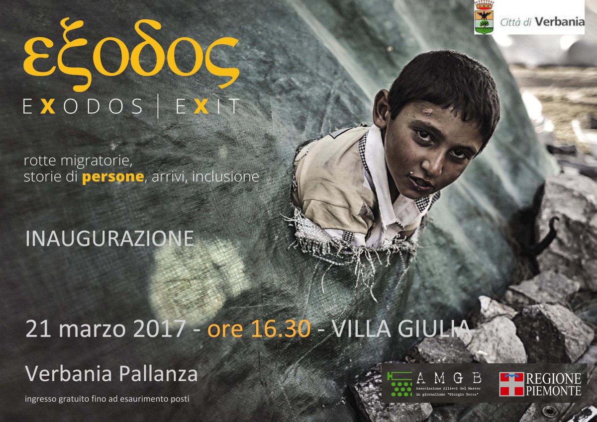 regionepiemonte's tweet photo. #SaveTheDate #21 marzo ore 16,30 | Villa Giulia | #verbaniapallanza 

Inaugurazione #exodosExit Ingresso gratuito fino esaurimento posti https://t.co/d1mAQOFN5l