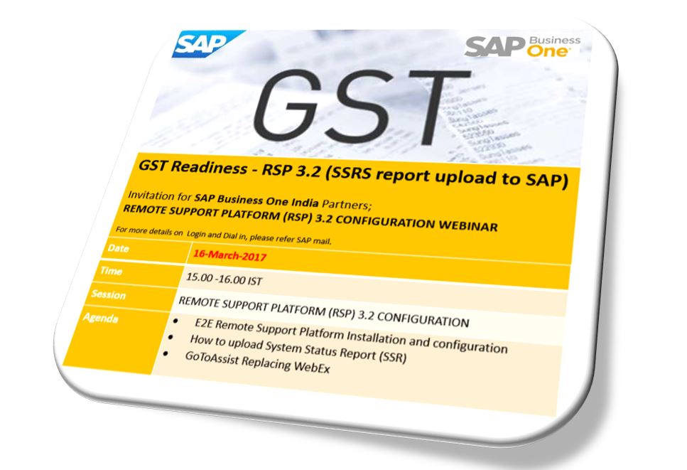 anil_marali's tweet photo. Gentle Reminder!!! Exclusive #GST Readiness Webinar on 16 March 2017 for #SAPBusinessOne partners by @SAPIndia @SAPBusinessOne @SAPInMemory https://t.co/SvuDGSN8vG