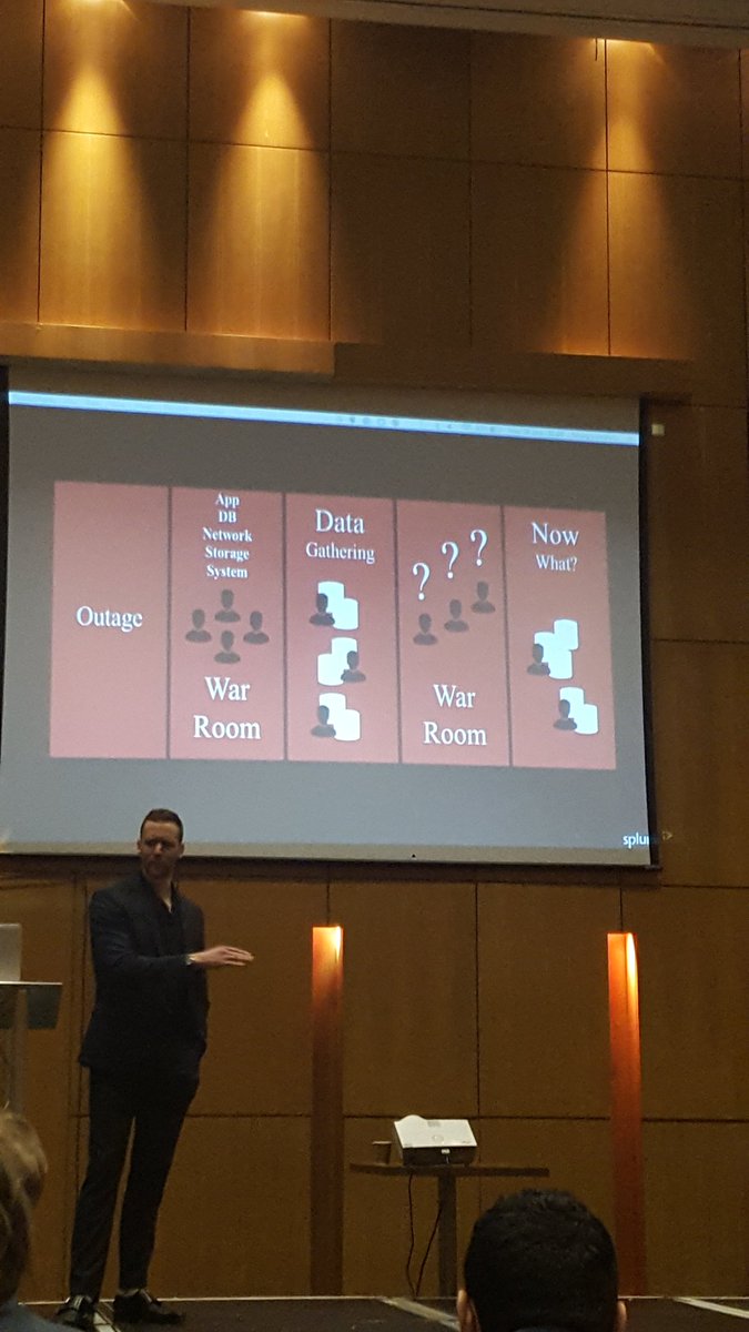 xanderancock's tweet photo. @LeMasterGui showing the typical IT War Room approach to fixing problems. @splunk can revolutionise this process for you #splunkdisco17 https://t.co/ryOkTUxbiH