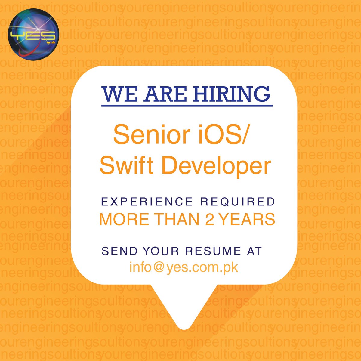 YESolutions3's tweet photo. WE ARE HIRING!
Senior #iOS/Swift developer
Send your resume at info@yes.com.pk
#Pakistan #employment #career #Job #IBD #applynow https://t.co/Z0X5UP464P