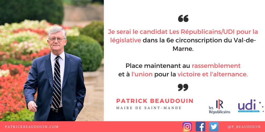 Je serai le candidat d'union <a href="/lesRepublicains/">les Républicains</a> <a href="/UDI_off/">UDI</a> pour législative #Circo9406. Merci à <a href="/FrancoisFillon/">François Fillon</a> <a href="/BernardAccoyer/">Bernard Accoyer</a> <a href="/jclagarde/">Jean-Christophe Lagarde</a>
