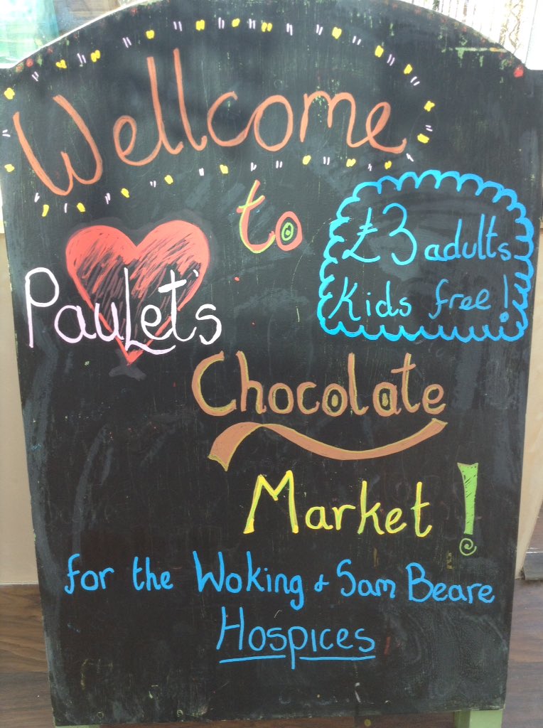 PauletsChoc's tweet photo. Just getting our signs ready for Saturday! #Chocolate #Saturday #surrey @SurreyHeraldJen https://t.co/U6CIF8f8Go