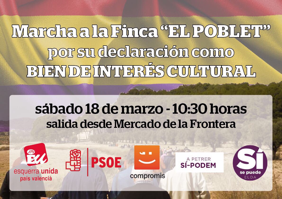JovesEUPetrer's tweet photo. Este sábado marchamos hacia El Poblet para reivindicar su declaración como BIC #MemoriaHistórica #BIC #Petrer #Elda https://t.co/H7KTRWhxK6