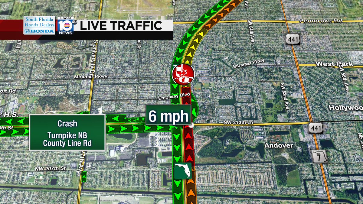 Crash on Turnpike NB at County Line Rd #traffic https://t.co/RqMC1lqPmf