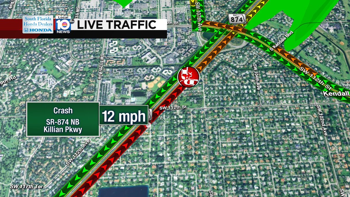 Crash on SR-874 NB approaching Killian Pkwy #traffic https://t.co/WeyamI2pNg