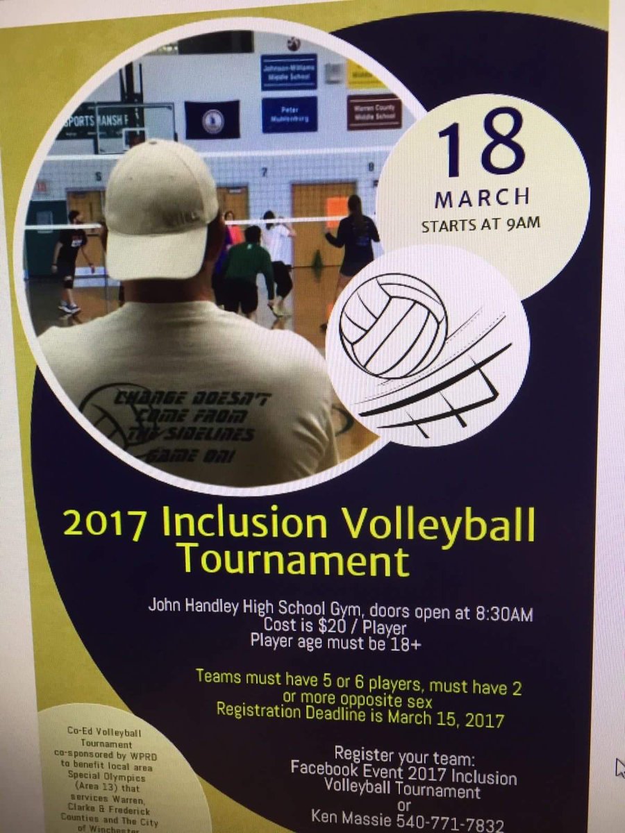 Area13SOVA's tweet photo. Last day to register for the Inclusive Volleyball Tournament on 3/18 held at JHHS gym @HandleyDSA https://t.co/rbsrkIdoBq