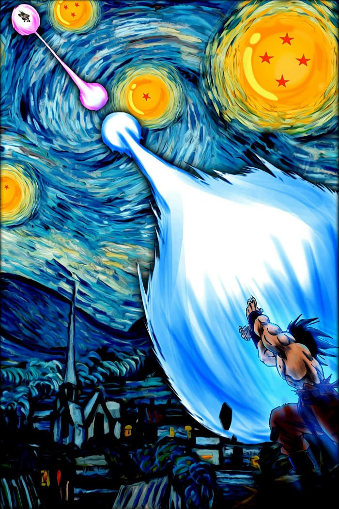 Siguiendo con la temática de Dragon Ball aquí tenéis un fondo de pantalla estilo Van Gogh cuya epicidad is over 9000😎😎