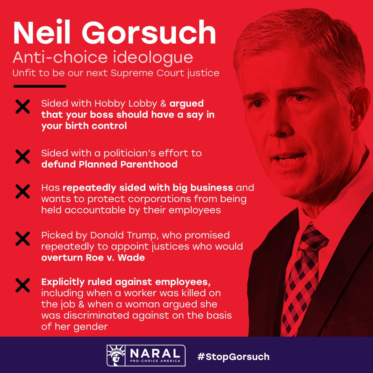 Neil Gorsuch has ruled to allow corps like #HobbyLobby to discriminate against women. He's unfit to serve bit.ly/2m70IeP #WeObject