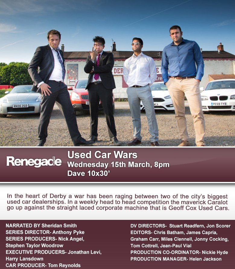 Renegade's Used Car Wars starts tonight on <a href="/davechannel/">U&Dave</a> at 8pm &amp; it's head to head competition! 🚘🚗🚘🚗