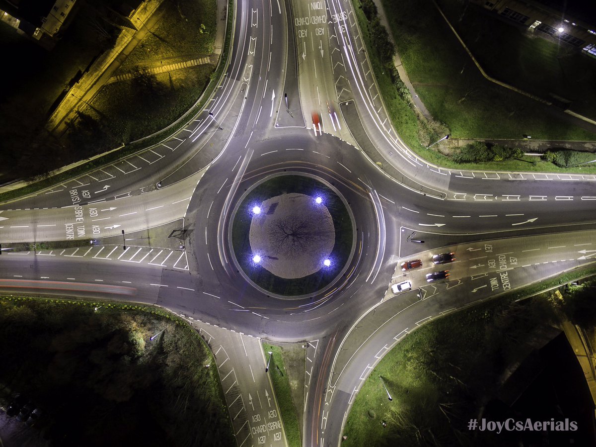 Cool night shot of a roundabout in #Yeovil. Love night shots need to do more like this. #nightpic #drone #Somerset #aerialphotography #dji