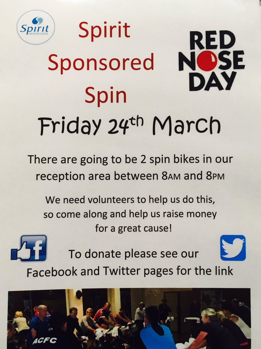 LauraRamsay88's tweet photo. We need your help!  @SpiritAylesbury are doing a Sponsored Spin for Comic Relief. Call 01296 734049 to book your slot! #rednoseday https://t.co/YTzb0UcEla