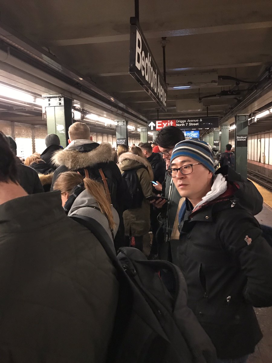 flindation's tweet photo. What kind of city runs like this the day after snow . There should be more manhattan bound trains. Is this forreal #MTAPROBLEMS #LTrain https://t.co/IjOzSK5dlq