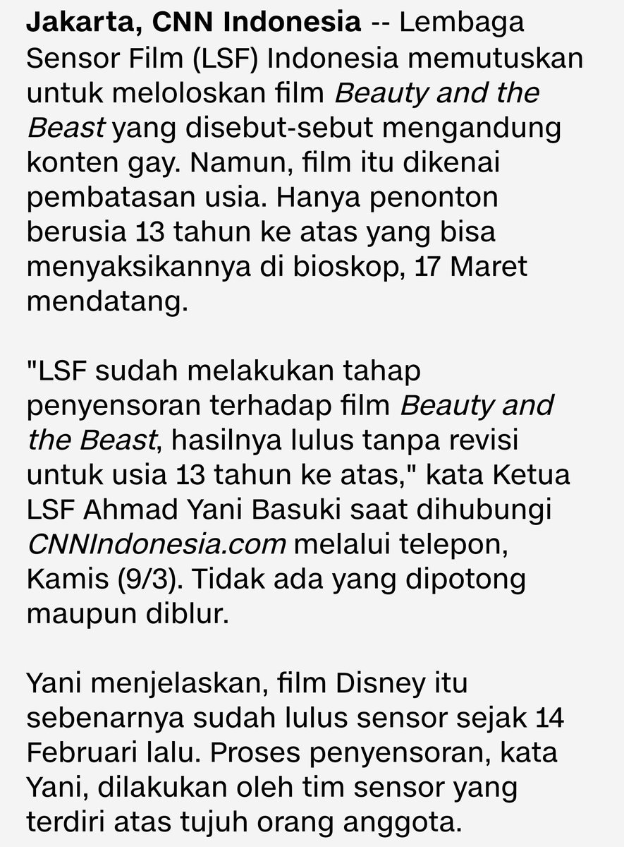 ScreenSaversID's tweet photo. #BeautyandtheBeast lulus sensor LSF dan ga kena potong! Hore! 

(Tapi kena pembatasan umur: 13 tahun) https://t.co/3Xhwnndg94 via @CNN https://t.co/gMR9ZsAF1s