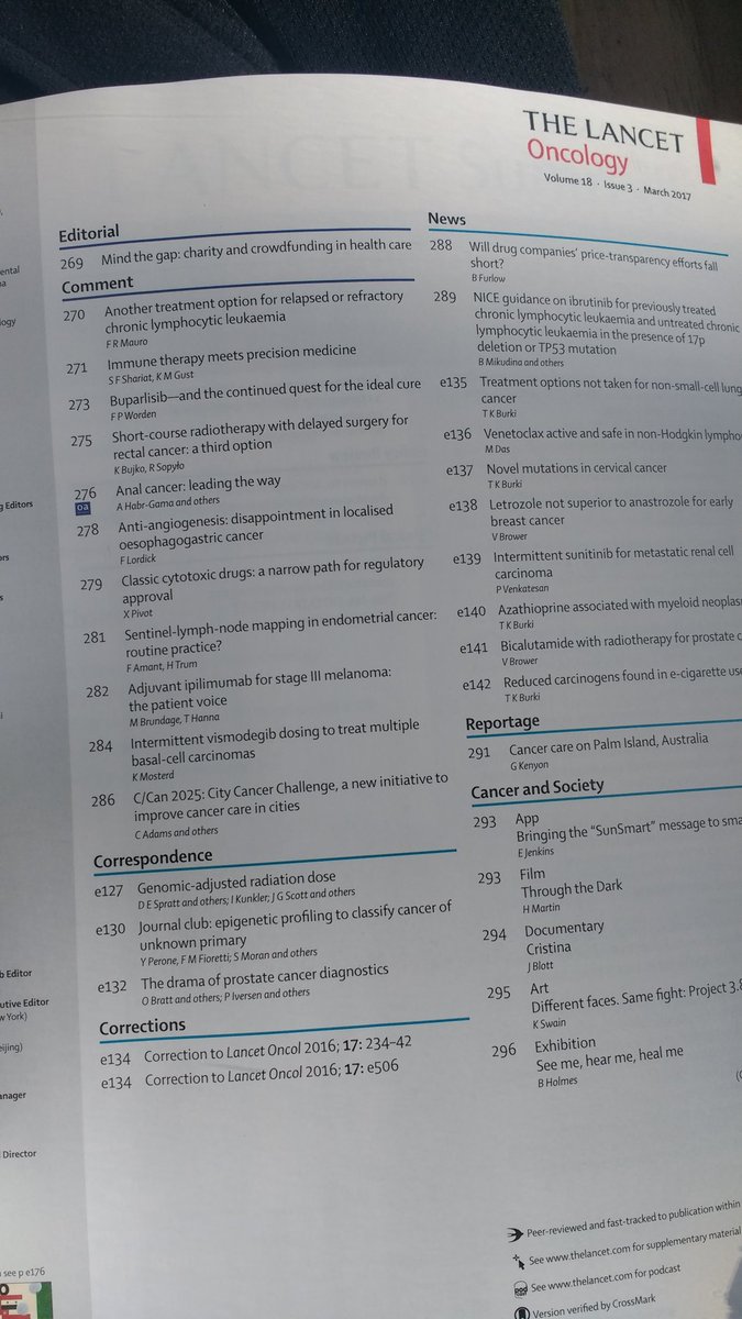 andrewdhawan's tweet photo. Got my copy of #lancetOncology, and looking at the table of contents, I see @CancerConnector's exciting work! :) #geomics #radonc https://t.co/i4248aprn5