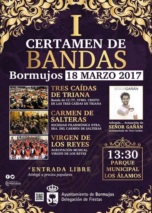 ¡RECUERDA! 18/03 #Bormujos Certamen Bandas #semanasanta <a href="/3Caidas_Triana/">Tres Caídas de Triana</a> <a href="/CarmenDSalteras/">El Carmen de Salteras</a> <a href="/AgrupacionVR/">Virgen de los Reyes</a> <a href="/SenorGanan/">Señor Gañán</a> ¡#GRATIS! ;) #TDSCofrade