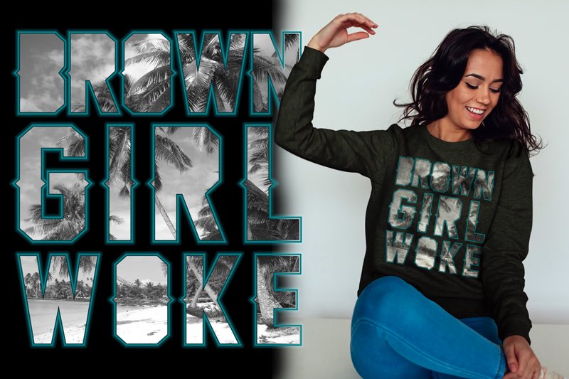 Time to Hit the Shop!!! Today's Print, #BrownGirlWoke Teal Outline!!! On Black Crew Neck Sweaters.